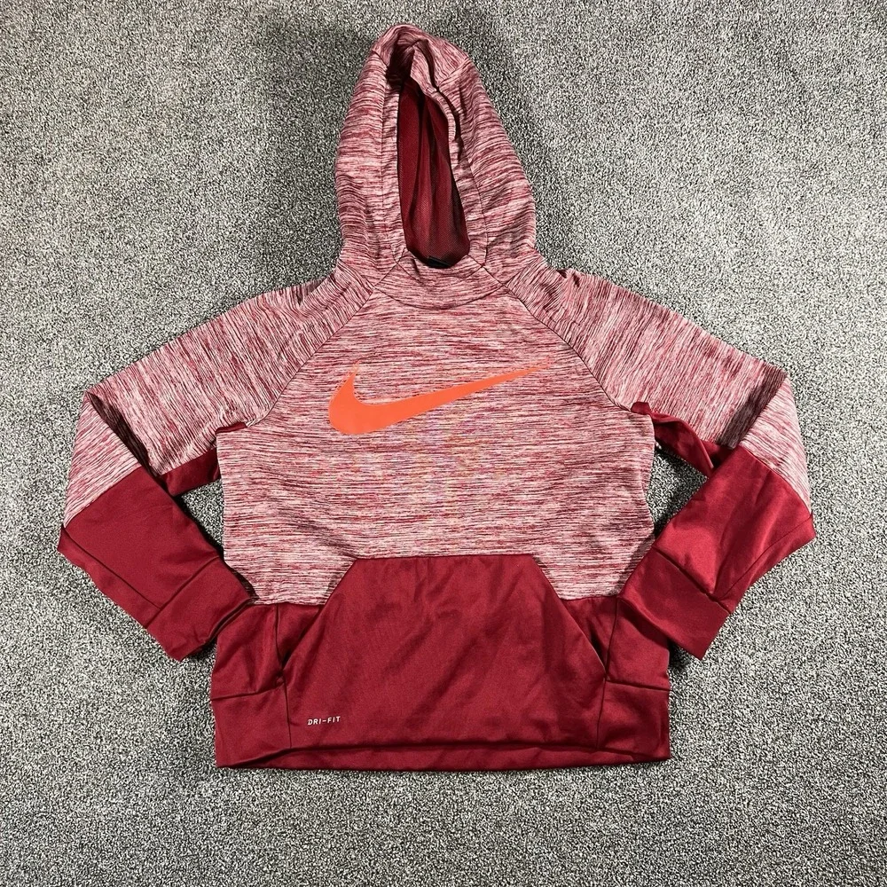 Nike Dri-FIT Therma Hoodie Youth Large Red Heather Pullover Swoosh Athletic
